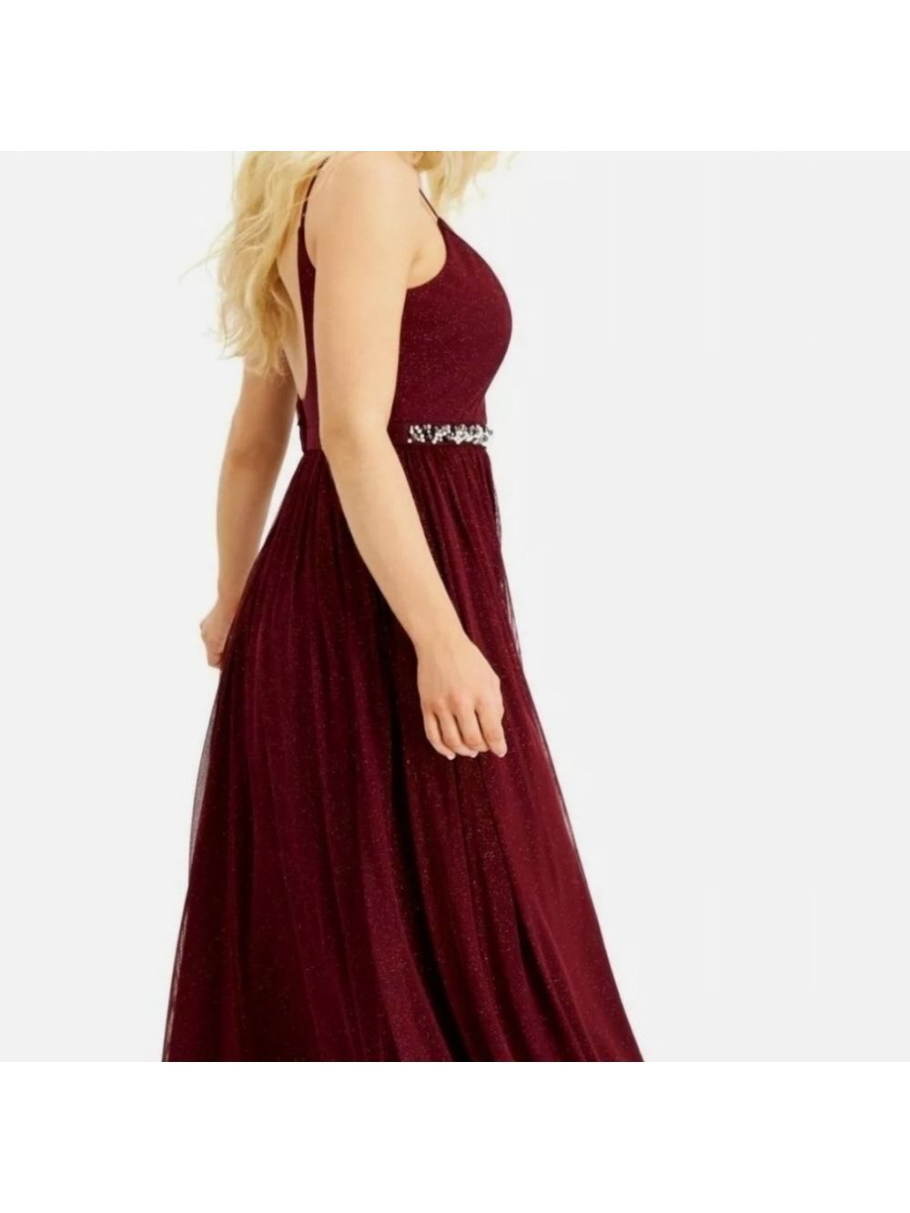 SPEECHLESS Burgundy Glitter Sheer Evening Gown Size 9 Beaded Flowing  Faux pearl - Picture 8 of 17
